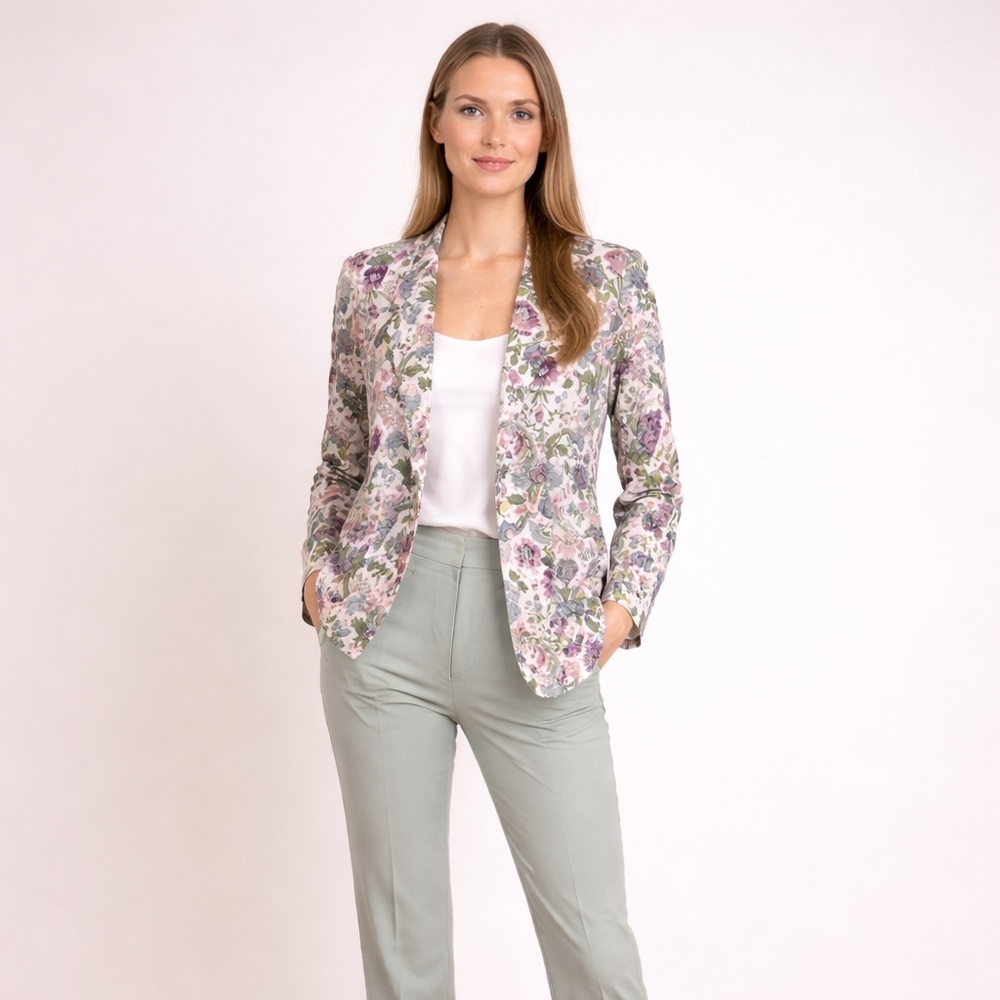 Vintage San Moire Floral Tapestry Blazer Medium 90s Structured Jacket